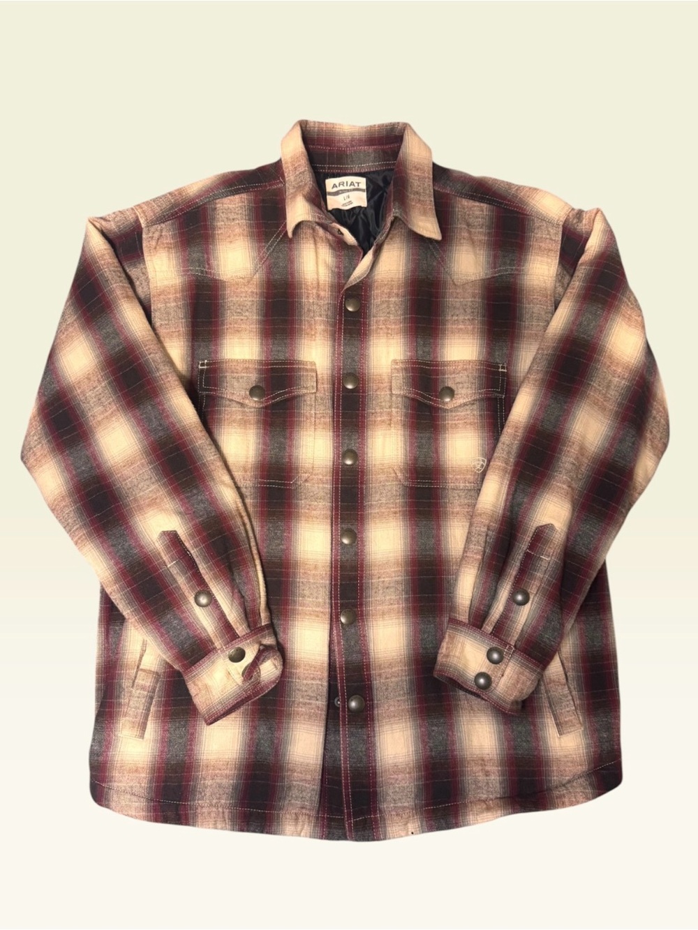 Ariat Burgundy and Cream Plaid Snap Front Shirt Jacket Size L